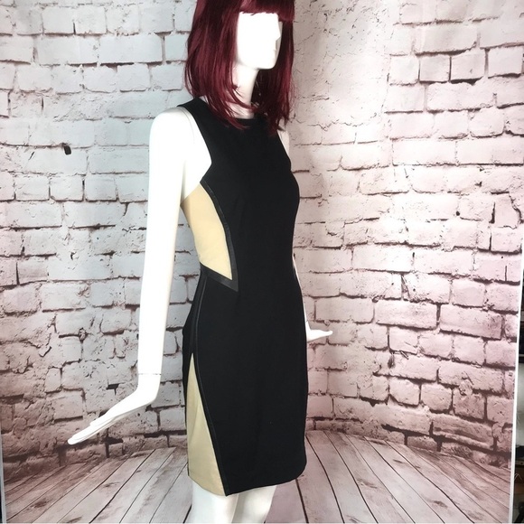 RAG & BONE Piper Leather Trim Mesh Panels Mini Sheath Dress Black and Tan Size 2 - Picture 8 of 16